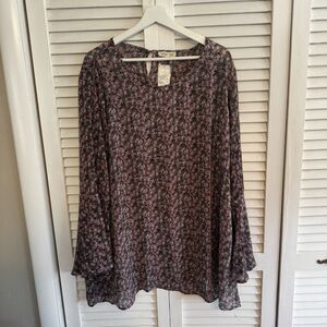 Indigo Soul Sheer Floral‎ Top with Bell Sleeves